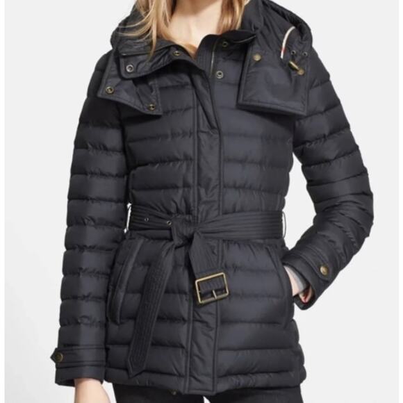 Burberry Jackets & Blazers - Burberry Brit Down Puffer Coat Removable Hood Adjustable Belt Black Size Medium